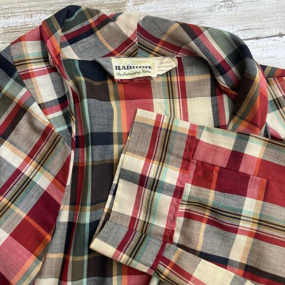 VTG Rabhor Robe One Size Belted Red Plaid Lightweight Cotton Blend  Loungewear - Picture 13 of 14